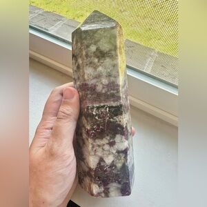 Lepidolite in Quartz Crystal Point Obelisk, 678 grams, 6.75 inches